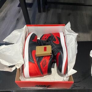 Jordan 1 retro high OG red and black satin for a great price!